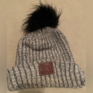 Gray and white knitted love your melon beanie with Pom Pom.